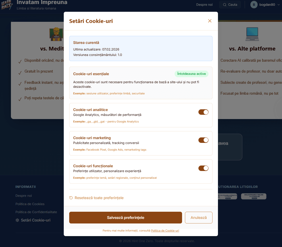 Setări cookies reparate — controlul tău asupra datelor personale